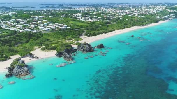 Bermudas Voador Aéreo Recifes Rochosos Paraíso Tropical Oceano Atlântico Paisagem — Vídeo de Stock
