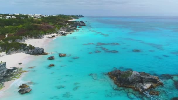 Bermudy Tropický Ráj Atlantický Oceán Letecké Létání Krásná Krajina Skalnaté — Stock video