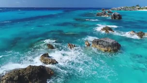 バミューダ ロッキーリーフ 空中飛行 美しい風景 大西洋 熱帯の楽園 — ストック動画