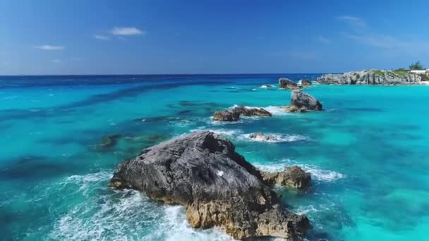 Bermuda Felsenriffe Fliegen Aus Der Luft Tropisches Paradies Schöne Landschaft — Stockvideo