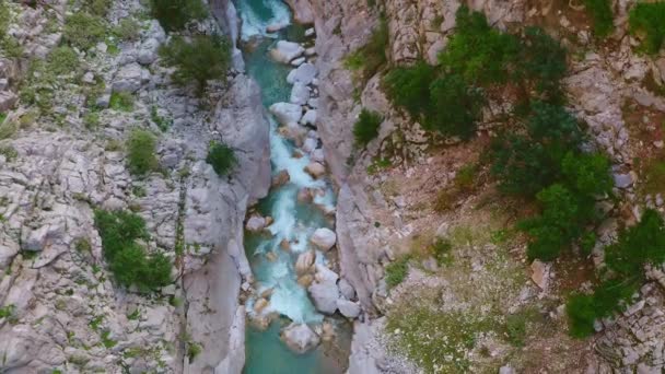 Hermoso Arroyo Las Montañas Vuelo Aéreo Naturaleza Rápidos Del Río — Vídeo de stock