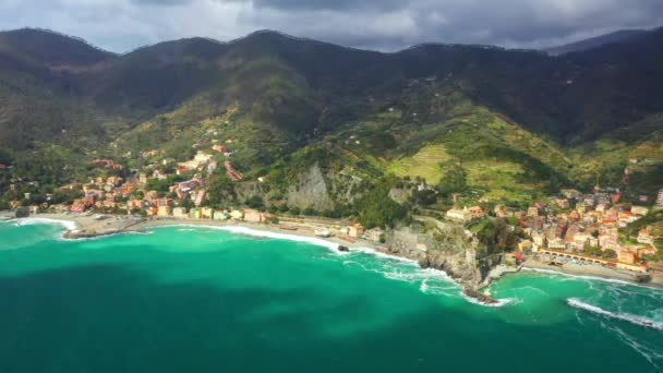 意大利 Cinque Terre Aerial View Liguria Montreal Osso Mare Mountains — 图库视频影像