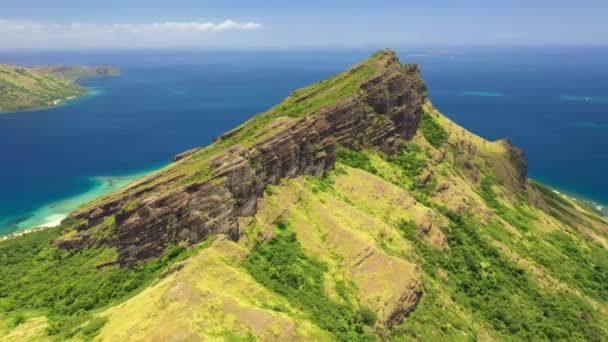 Fiji Vliegen Vanuit Lucht Bergen Amazing Landschap Tropische Jungle — Stockvideo