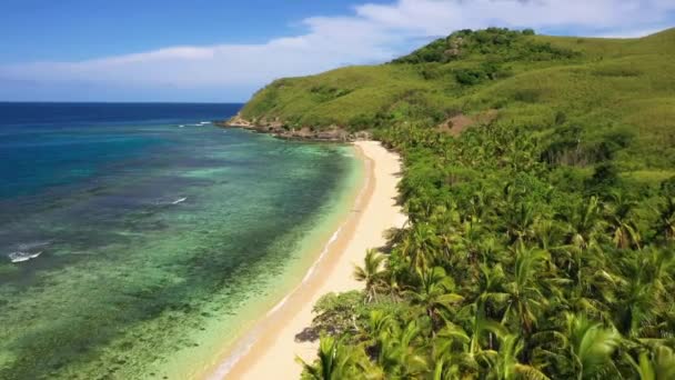 Fiji Voar Aéreo Paisagem Incrível Praia Pacífico Selva Tropical — Vídeo de Stock