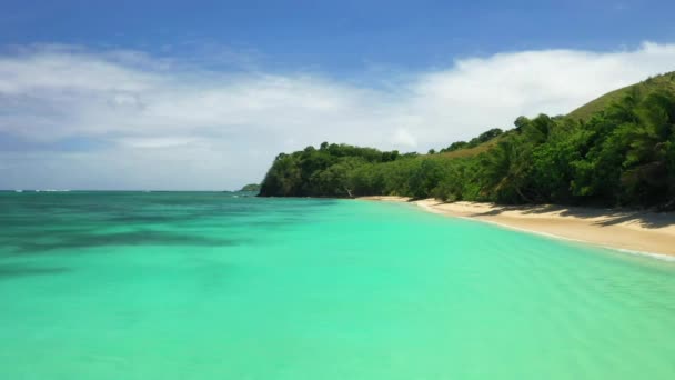 Fidži Pacific Beach Letecké Létání Tropická Džungle Úžasná Krajina — Stock video