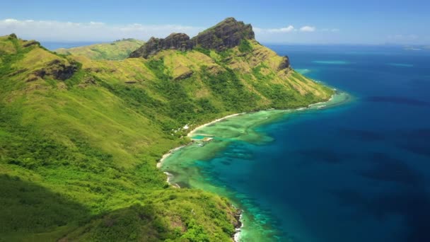 Φίτζι Ειρηνικός Ωκεανός Τροπικές Νήσοι Εναέρια Πετώντας Βουνά — Αρχείο Βίντεο