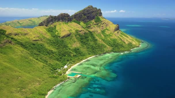 Fiji Pacific Ocean Tropical Islands Mountains Aerial Flying — Stock Video