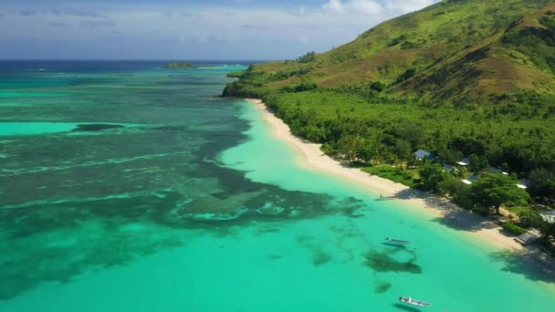 Fiji Tropische Jungle Pacific Beach Luchtvliegen Verbazingwekkend Landschap — Stockvideo