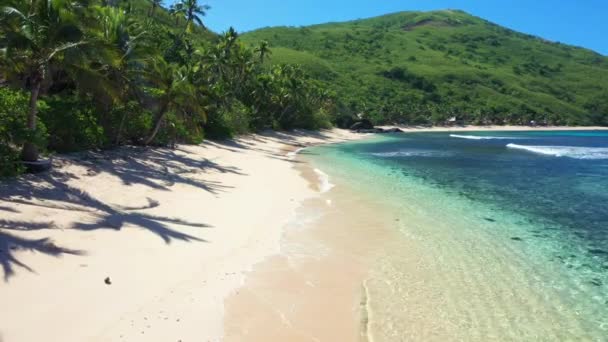 Fiji Paradijs Tropisch Strand Luchtvaart Stille Oceaan Kristalhelder Water — Stockvideo