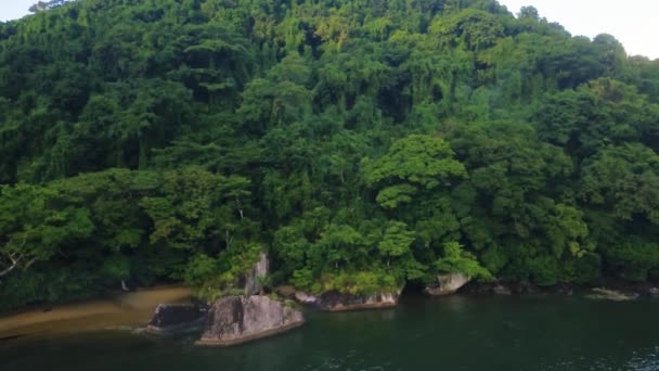 Voar Aéreo Sobre Costa Oceano Índico Selva Tropical Natureza Selvagem — Vídeo de Stock