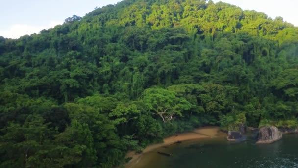 Luchtvliegen Boven Kust Van Indische Oceaan Tropische Jungle Mooi Landschap — Stockvideo