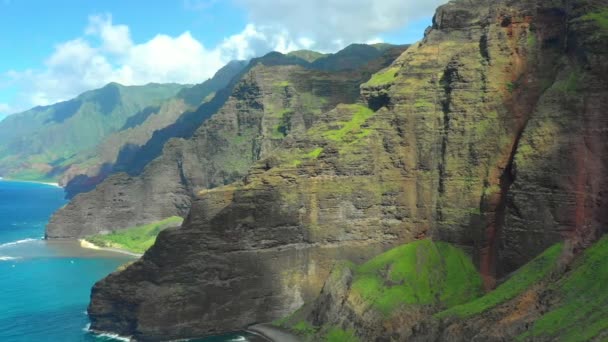 Havaj Letecké Létání Kauai Tichý Oceán Úžasná Krajina Hory — Stock video
