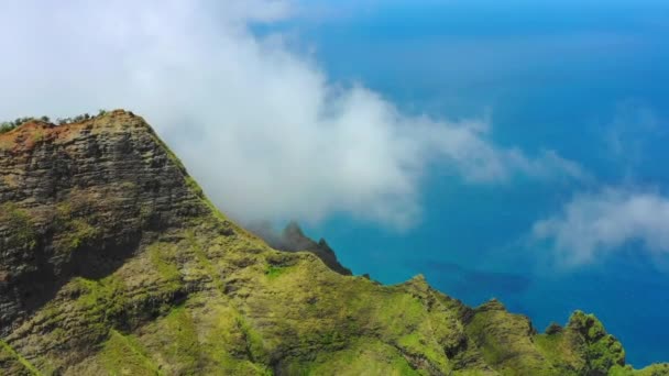 Hawaii Aerial Flying Kauai Oceano Pacifico Montagne Paesaggio Fantastico — Video Stock