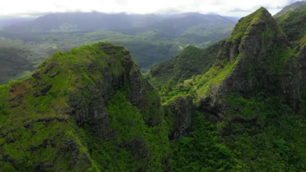 Hawaii Flygfoto Fantastiskt Landskap Berg Hawaiian Jungle Kauai — Stockvideo