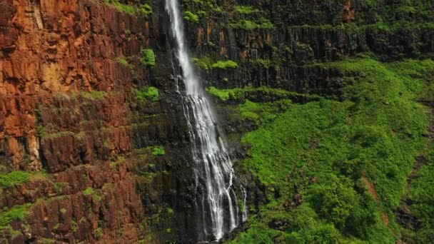 Hawaii Kauai Waipoo Falls Hawaiianischer Dschungel Luftaufnahme Erstaunliche Landschaft — Stockvideo