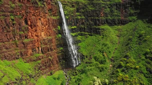 Havaj Waipoo Falls Kauai Aerial View Amazing Landscape Hawaiian Jungle — Stock video