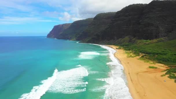 Χαβάη Aerial Flying Hawaiian Coast Kauai Ειρηνικός Ωκεανός Βουνά — Αρχείο Βίντεο