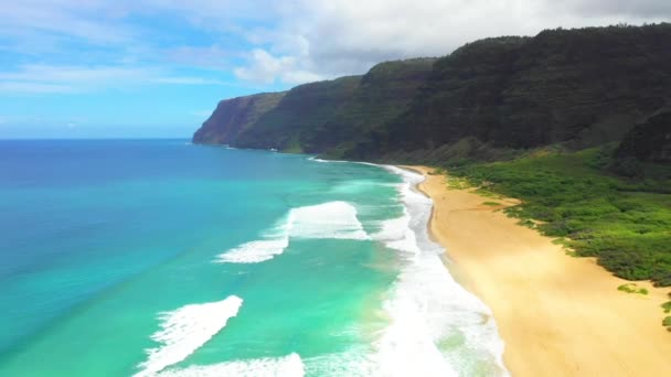 Havaj Letecké Létání Havajské Pobřeží Kauai Hory Tichý Oceán — Stock video