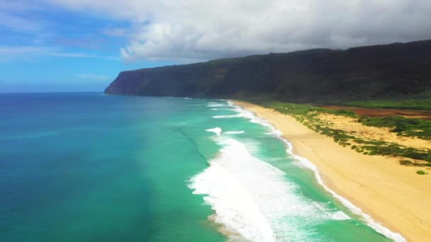 Χαβάη Aerial Flying Ακτή Χαβάης Βουνά Kauai Ειρηνικός Ωκεανός — Αρχείο Βίντεο