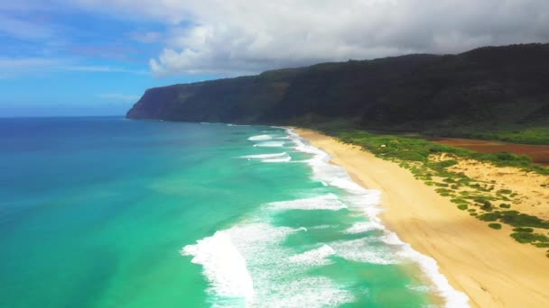Hawaii Aerial Flying Hawaiian Coast Oceano Pacifico Montagne Kauai — Video Stock