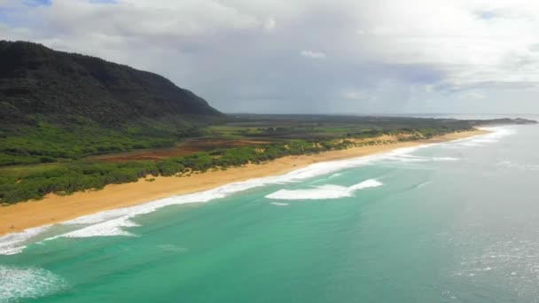 Havaj Letecké Létání Tichý Oceán Kauai Havajské Pobřeží Hory — Stock video