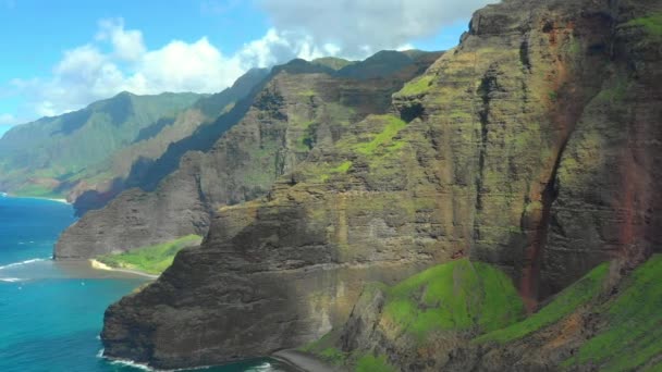 Havaj Letecké Létání Hory Tichý Oceán Kauai Úžasná Krajina — Stock video