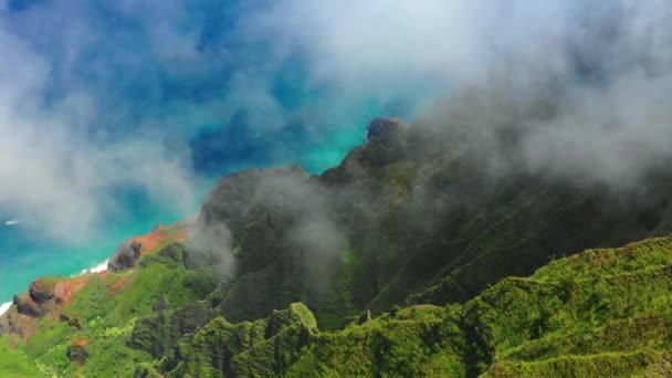 Hawaii Aerial Flying Kauai Montagne Giungla Hawaiana Oceano Pacifico — Video Stock