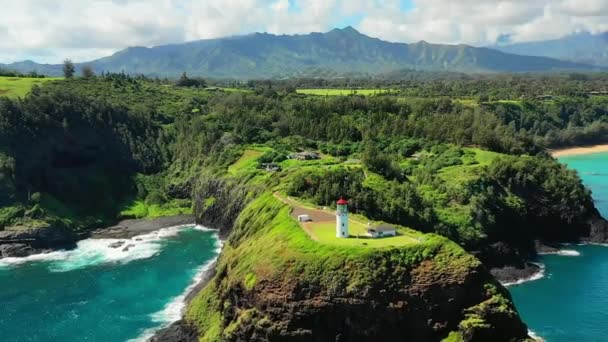 Havaj Kilauea Maják Letecký Výhled Kauai Havajská Džungle Hory — Stock video