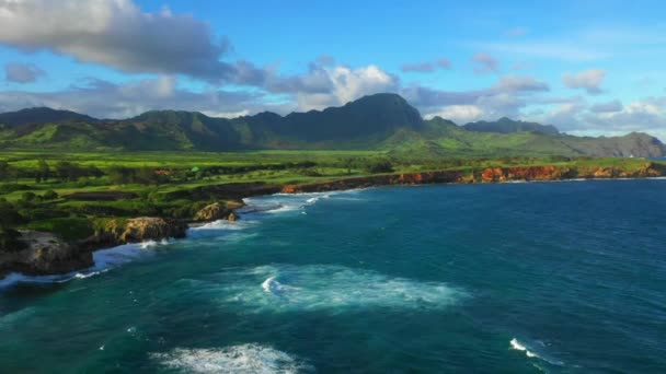 Havaj Letecké Létání Havajská Džungle Hory Tichý Oceán Kauai — Stock video