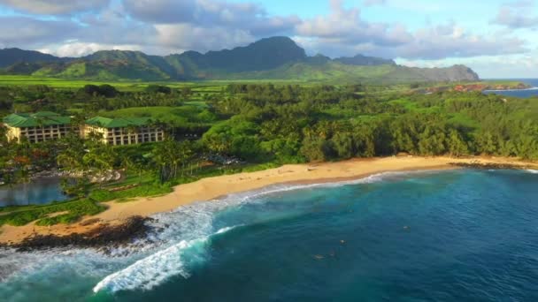 Χαβάη Εναέρια Πτήση Βουνά Ακτή Χαβάης Ειρηνικός Ωκεανός Kauai — Αρχείο Βίντεο