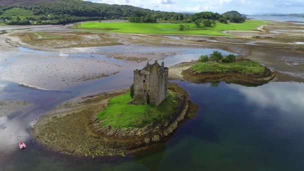 Skócia Castle Stalker Légi Repülés Loch Laich Argyll — Stock videók