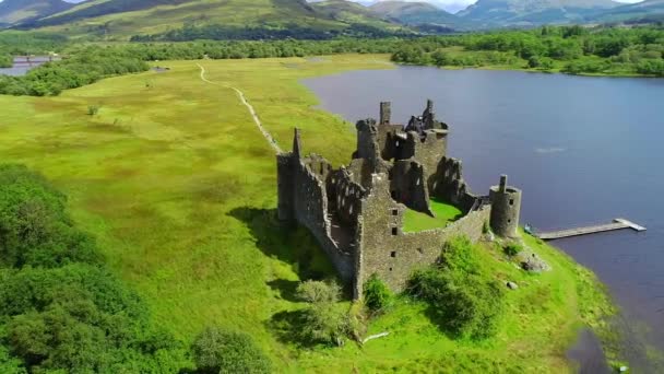 Schotland Kilchurn Castle Luchtvaart Argyll Bute Loch Awe — Stockvideo