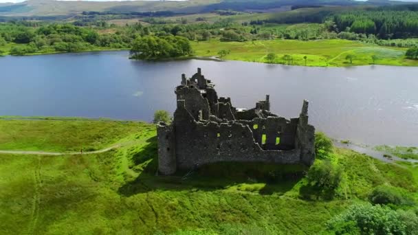 Szkocja Zamek Kilchurn Loch Awe Latanie Lotnicze Argyll Bute — Wideo stockowe