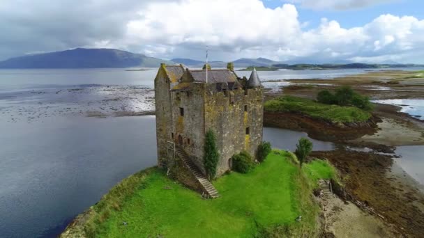 Skócia Castle Stalker Loch Laich Argyll Légi Repülés — Stock videók