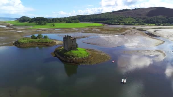 Skócia Castle Stalker Argyll Légi Repülés Loch Laich — Stock videók