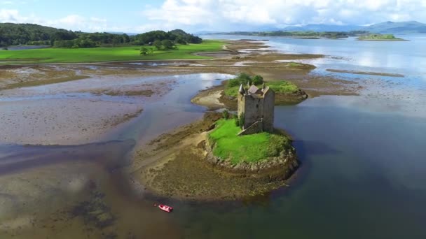 Skócia Castle Stalker Argyll Loch Laich Légi Repülés — Stock videók