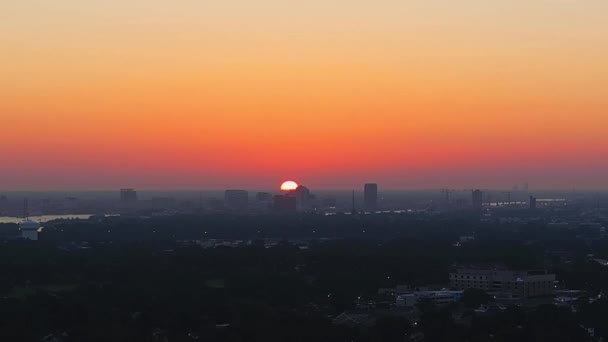 Ανατολή Ηλίου Πάνω Από Πόρτσμουθ Βιρτζίνια Downtown Καταπληκτικό Τοπίο Αεροφωτογραφία — Αρχείο Βίντεο