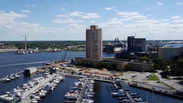 Portsmouth Virginia Olde Towne Aerial View Elizabeth River — Stok video