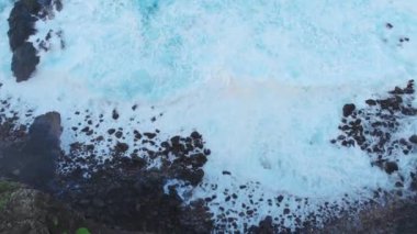 Hava Uçuşu Mavi Okyanus Dalgaları, Güzel Manzara, Rocky Resifleri, Hawaii, Oahu, Maui, Kauai, Pasifik Sahili