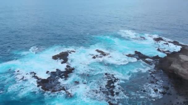 Mavi Okyanus Dalgaları Pasifik Sahilleri Rocky Resifleri Hawaii Oahu Kauai — Stok video