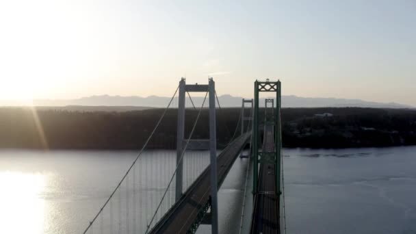 Tacoma Stato Washington Tacoma Narrows Bridge Vista Aerea Paesaggio Fantastico — Video Stock