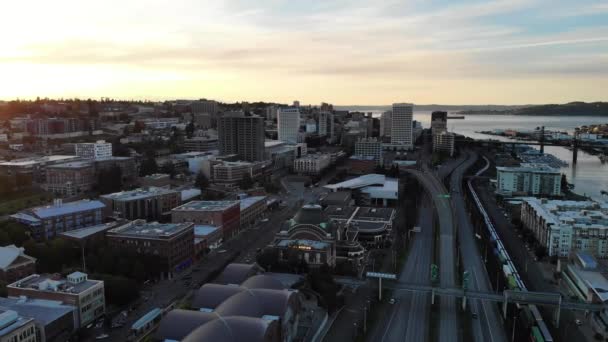 Tacoma Centro Cidade Voador Aéreo Paisagem Incrível Estado Washington — Vídeo de Stock