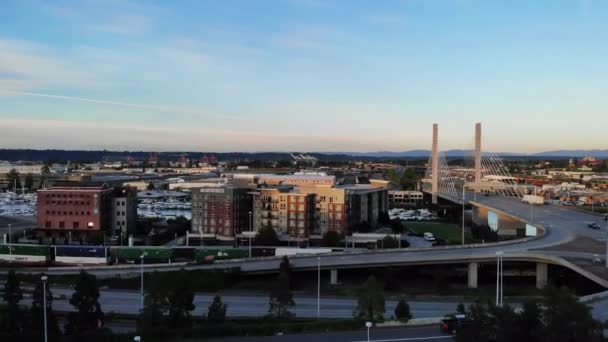 Tacoma Luftfahrt Washington State Erstaunliche Landschaft Innenstadt — Stockvideo