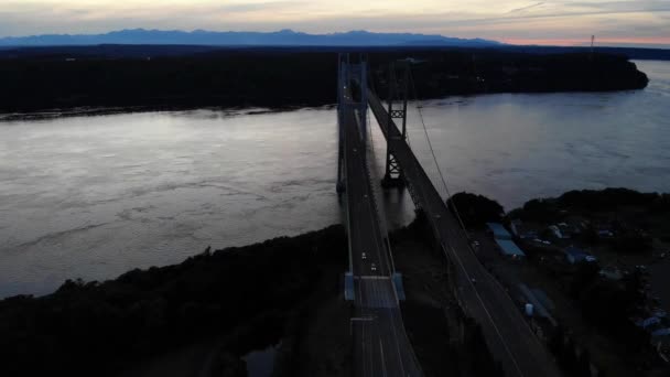 Tacoma Akşam Hava Görüntüsü Tacoma Narrows Köprüsü Washington Eyaleti — Stok video