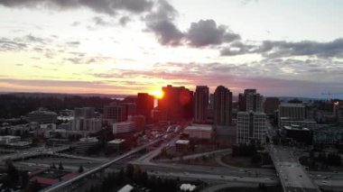 Sunset Over Bellevue, Downtown, Washington State, Aerial View, Amazing Landscape