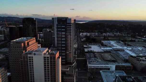 Sera Bellevue Vista Aerea Centro Città Paesaggio Fantastico Stato Washington — Video Stock