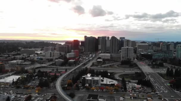 Sunset Bellevue Downtown Aerial View Washington State Amazing Landscape — стокове відео