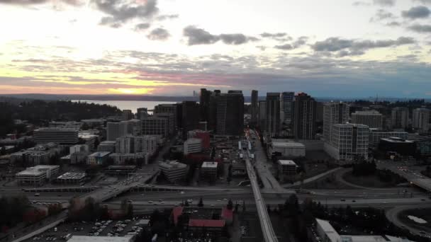 Evening Bellevue Aerial View Washington State Amazing Landscape Downtown — Stok video