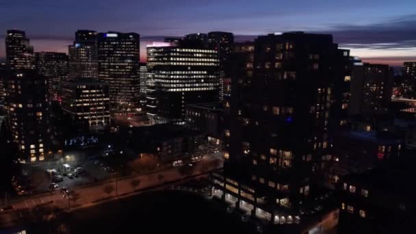 Bellevue Night Aerial Flying Washington State City Lights Downtown — Stock Video