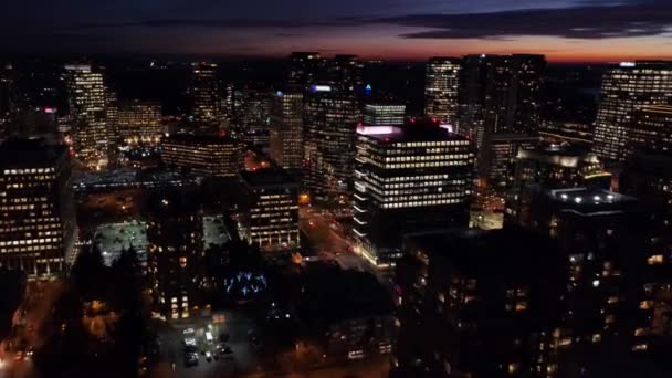 Bellevue Night Aerial Flying Washington State Downtown City Lights — Stock Video